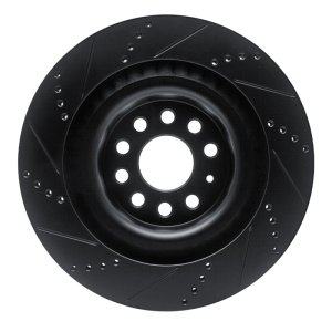 Tesla Model S Brake Rotor (1) - Rear Right - R1 Concepts - Drilled & Slotted - Black - `12-`21